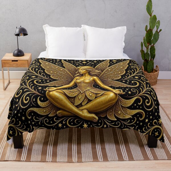 Item preview, Golden Meditating Fairy Zen Yoga Celestial Fantasy Art designed and sold by Breezes-of-Ida.