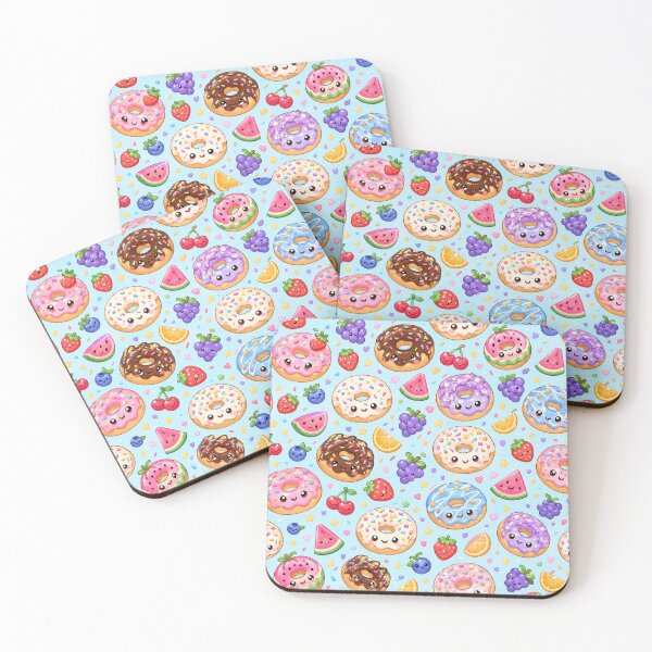 Item preview, Kawaii Donuts and Cute Fruit on Sky Blue – Pastel Sweet Treats Pattern designed and sold by Moonlight Studio.