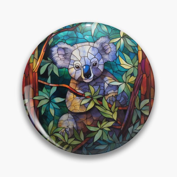 Item preview, Koala Stained Glass Window Eucalyptus Forest AI Art designed and sold by pinkal.