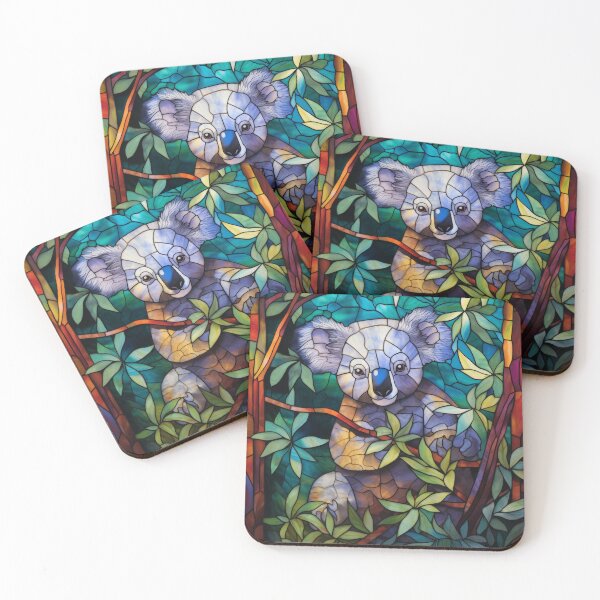Item preview, Koala Stained Glass Window Eucalyptus Forest AI Art designed and sold by pinkal.