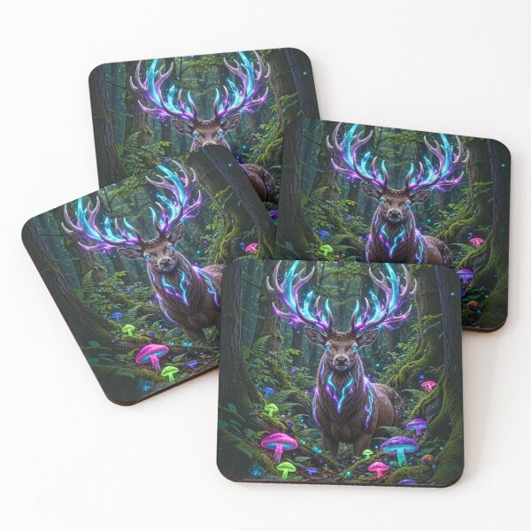 Item preview, Bioluminescent Stag Vertical Portrait - Intense Glowing Antlers Forest Spirit Gamer Art designed and sold by Crystal Critters .