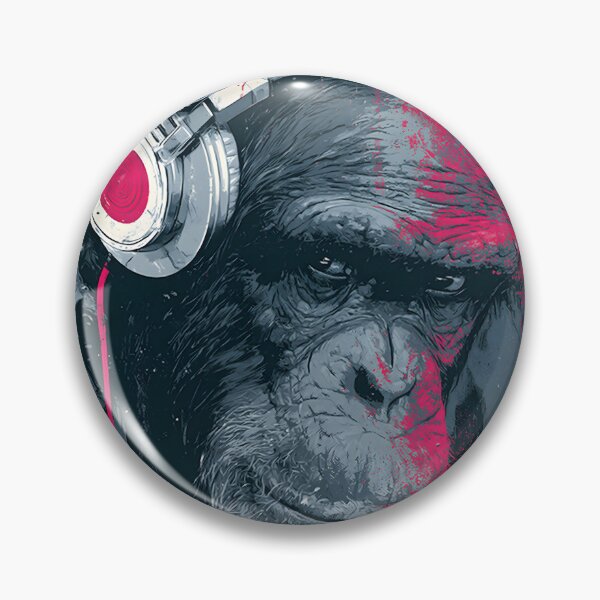 Item preview, DJ Monkey Business Thinker Ape With Headphones Pink Grey Art designed and sold by GrinGalore.