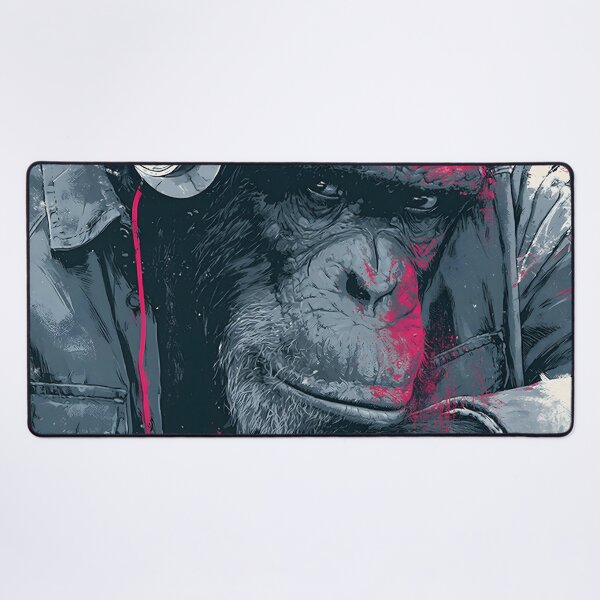 Item preview, DJ Monkey Business Thinker Ape With Headphones Pink Grey Art designed and sold by GrinGalore.