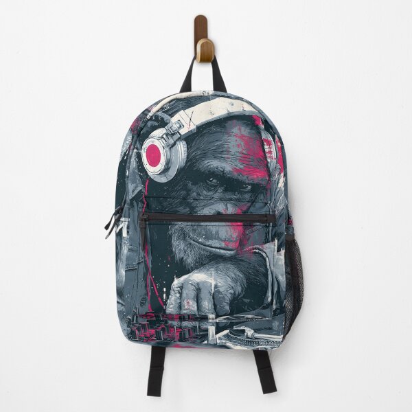 Item preview, DJ Monkey Business Thinker Ape With Headphones Pink Grey Art designed and sold by GrinGalore.