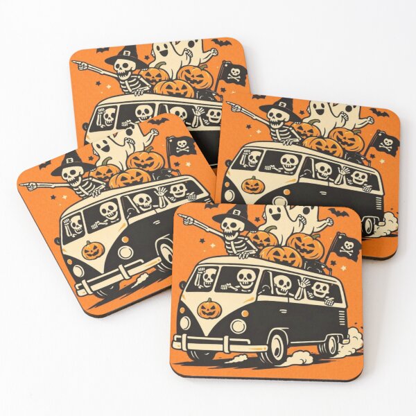Item preview, Halloween Ghost Road Trip Van - Skeleton Pumpkin Funny Halloween Friends designed and sold by WavyCurve.