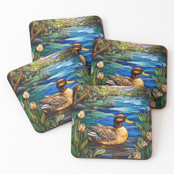 Item preview, Mallard Duck Stained Glass River Landscape AI Art designed and sold by pinkal.