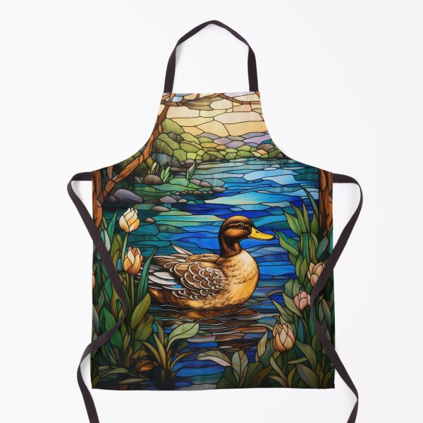 Item preview, Mallard Duck Stained Glass River Landscape AI Art designed and sold by pinkal.