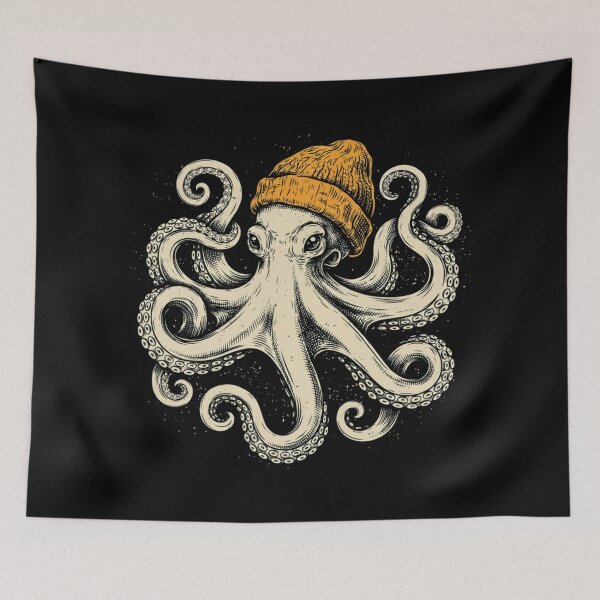 Item preview, Winter Octopus Wearing Beanie Cute Ocean Animal Art designed and sold by Dabbing Turtle Designs.