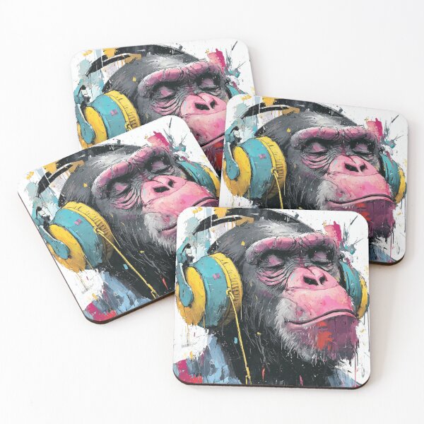 Item preview, DJ Chimp Listening Music Headphones Urban Pop Art designed and sold by GrinGalore.