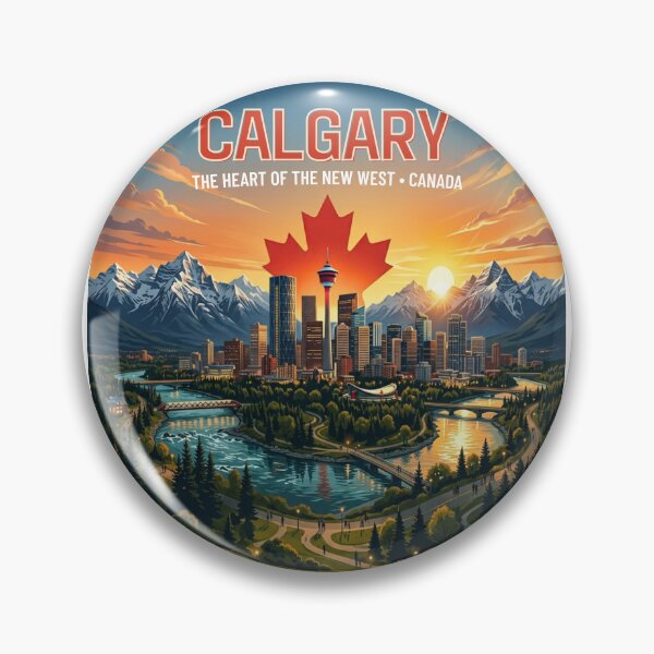 Item preview, Calgary Alberta Canada Vintage Skyline design - Calgary Canada The Heart of the New West Retro Art designed and sold by PowerKanjiFit.