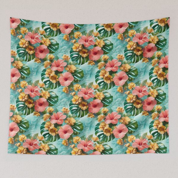 Item preview, Tropical Monstera Leaves & Hibiscus Floral Seamless Pattern 07 designed and sold by The Design Asset Station.