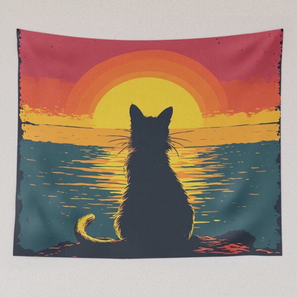 Item preview, Vintage Retro Sunset Silhouette Black Cat designed and sold by AWADHESH  CHAURASIA.