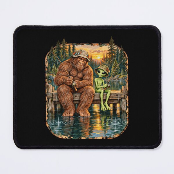 Item preview, Bigfoot Alien High Fiving Over Giant Trout Lovers Country designed and sold by Felinefinesse.