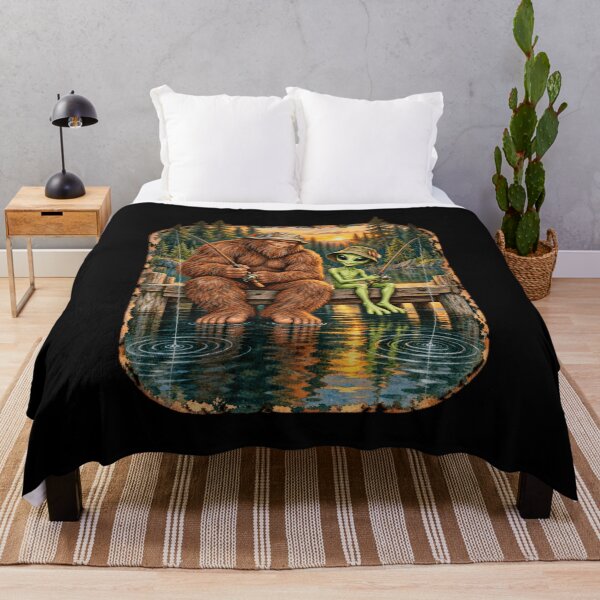 Item preview, Bigfoot Alien High Fiving Over Giant Trout Lovers Country designed and sold by Felinefinesse.