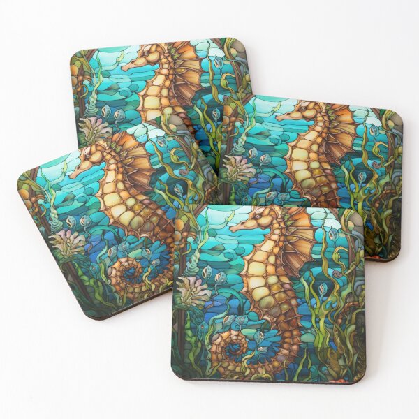 Item preview, Seahorse Ocean Reef Stained Glass AI Art designed and sold by pinkal.