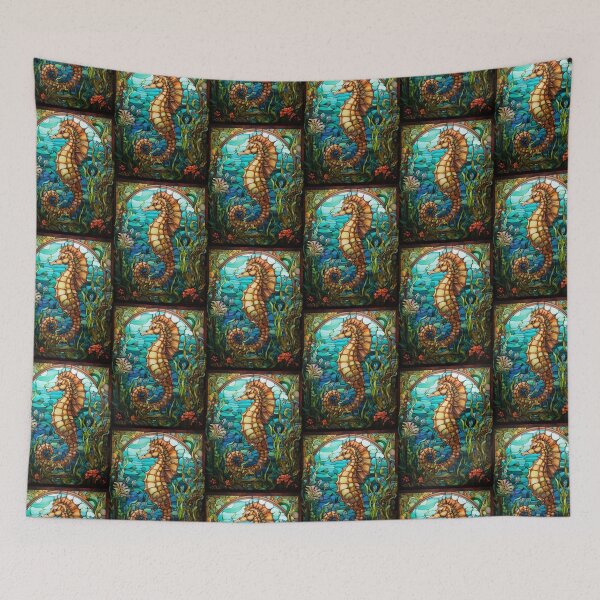 Item preview, Seahorse Ocean Reef Stained Glass AI Art designed and sold by pinkal.