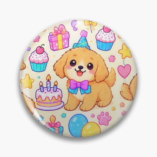 Item preview, Kawaii Golden Retriever Birthday Pattern with Cute Puppies and Pastel Party Decorations designed and sold by Soft Berry Studio.