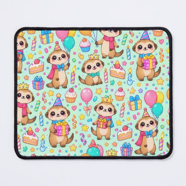 Item preview, Kawaii Meerkat Birthday Pattern with Cute Party Animals and Colorful Pastel Gifts designed and sold by Soft Berry Studio.
