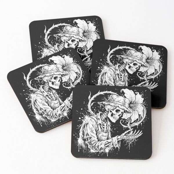 Item preview, Aproned Skeleton Tends a Large Bloom Beside a Thorny Branch designed and sold by MisteryDesigner.