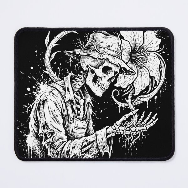 Item preview, Aproned Skeleton Tends a Large Bloom Beside a Thorny Branch designed and sold by MisteryDesigner.