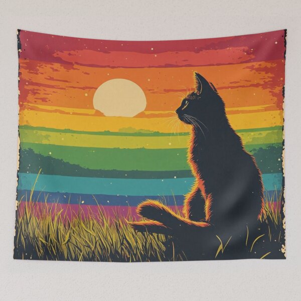 Item preview, Vintage Retro Sunset  Black Cat designed and sold by AWADHESH  CHAURASIA.