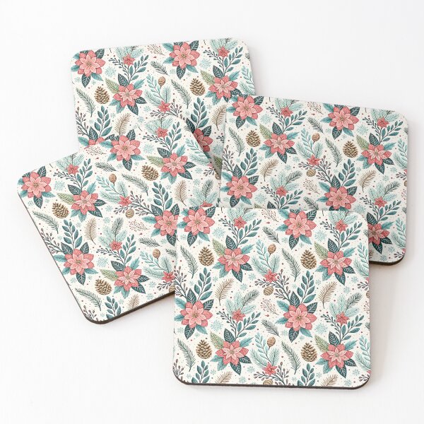 Item preview, Red Poinsettia Evergreen Christmas Botanical Pattern designed and sold by Storybook Botanica.