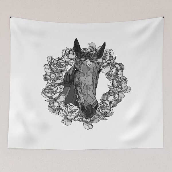 Item preview, Elegant Monochrome Horse Head in Peony Floral Wreath Minimalist Design designed and sold by TatianaEleonor.