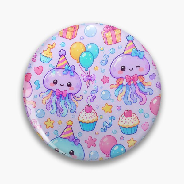 Item preview, Kawaii Jellyfish Birthday Pattern with Cute Pastel Ocean Animals and Party Decorations designed and sold by Soft Berry Studio.