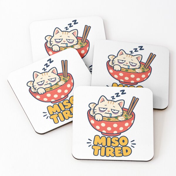 Item preview, Miso Tired Exhausted Cat Ramen Pun designed and sold by GiggleDropCo.