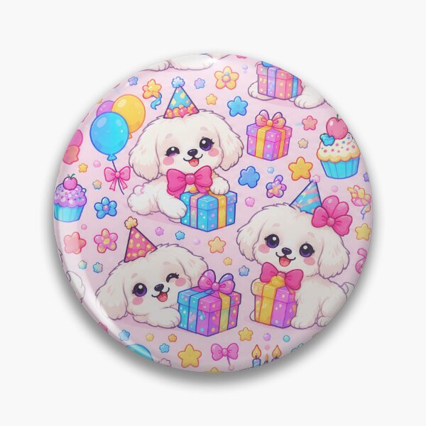 Item preview, Kawaii Maltese Birthday Pattern with Cute Fluffy Puppies and Pastel Party Decorations designed and sold by Soft Berry Studio.