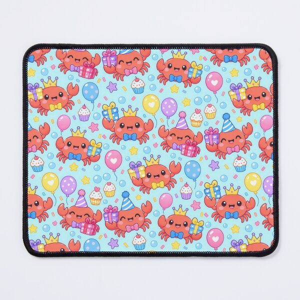 Item preview, Kawaii Crab Birthday Pattern with Cute Ocean Animals and Colorful Pastel Party Decorations designed and sold by Soft Berry Studio.