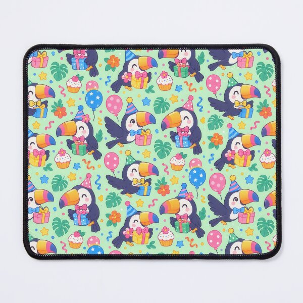 Item preview, Kawaii Toucan Birthday Pattern with Cute Tropical Birds and Colorful Pastel Party Decorations designed and sold by Soft Berry Studio.