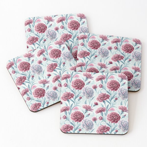 Item preview, Frosted Burgundy Carnation Winter Floral Pattern designed and sold by Storybook Botanica.