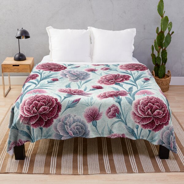 Item preview, Frosted Burgundy Carnation Winter Floral Pattern designed and sold by Storybook Botanica.