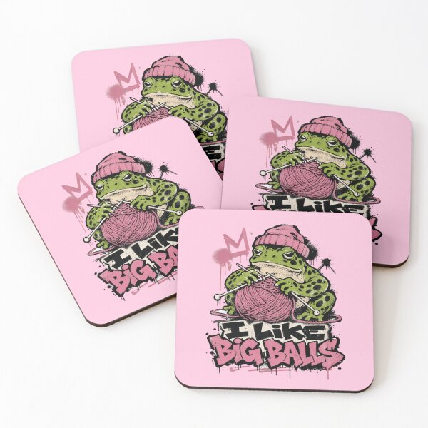 Item preview, I Like Big Balls Graffiti Knitting Frog Art | Beanie Toad Pink Yarn Streetwear Gift designed and sold by illeN-Art-World.