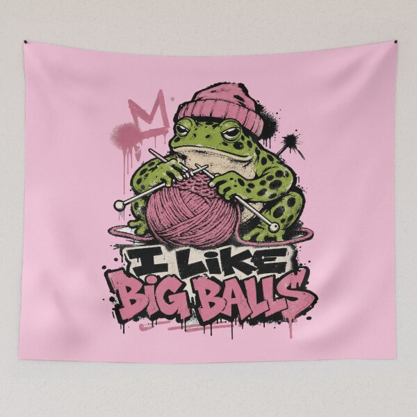 Item preview, I Like Big Balls Graffiti Knitting Frog Art | Beanie Toad Pink Yarn Streetwear Gift designed and sold by illeN-Art-World.