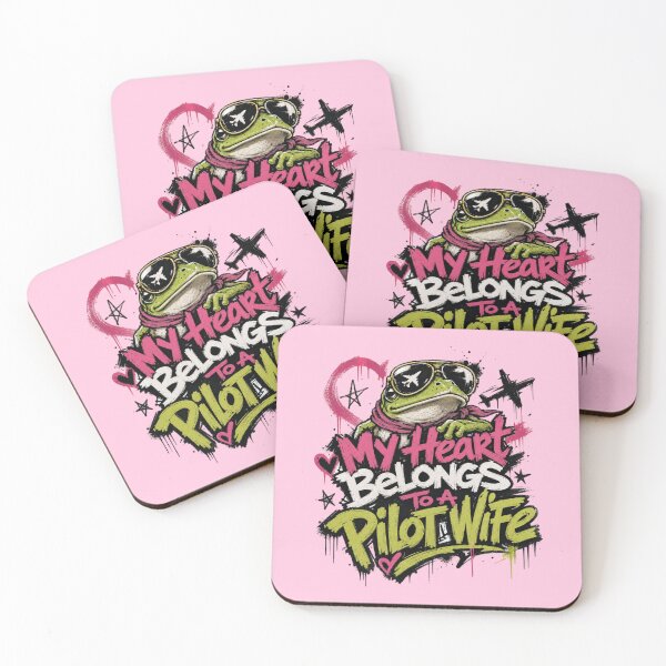 Item preview, My Heart Belongs To A Pilot Wife Graffiti Frog Art | Neon Pink Yellow Aviator Husband Gift designed and sold by illeN-Art-World.