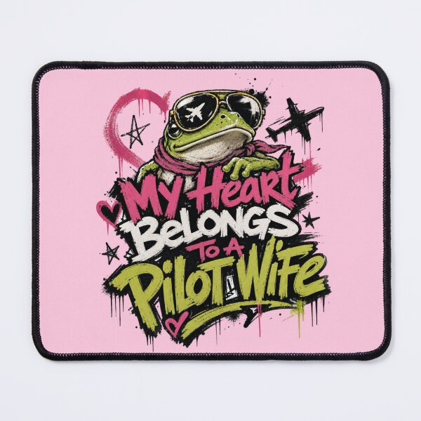 Item preview, My Heart Belongs To A Pilot Wife Graffiti Frog Art | Neon Pink Yellow Aviator Husband Gift designed and sold by illeN-Art-World.