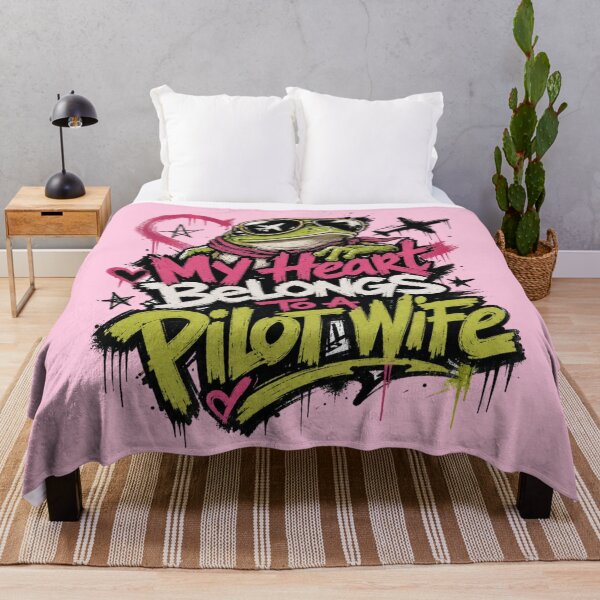 Item preview, My Heart Belongs To A Pilot Wife Graffiti Frog Art | Neon Pink Yellow Aviator Husband Gift designed and sold by illeN-Art-World.
