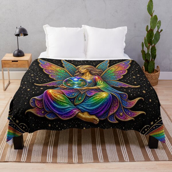Item preview, Rainbow Wings Meditating Fairy Crystal Ball Zen Fantasy Art designed and sold by Breezes-of-Ida.