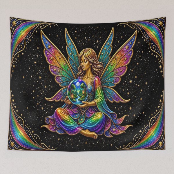 Item preview, Rainbow Wings Meditating Fairy Crystal Ball Zen Fantasy Art designed and sold by Breezes-of-Ida.