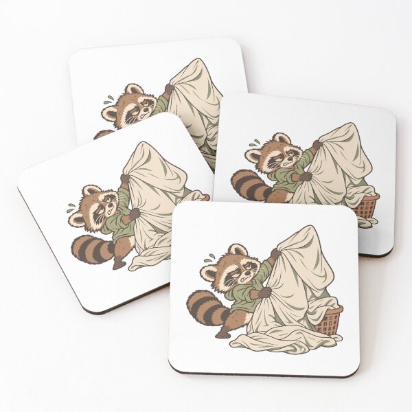 Item preview, Raccoon Struggling to Fold an Oversized Bedsheet designed and sold by Greemo03.