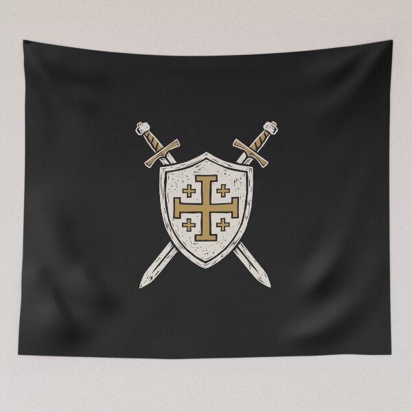 Item preview, Jerusalem Cross Shield with Swords – Crusader Linocut designed and sold by Odd World.