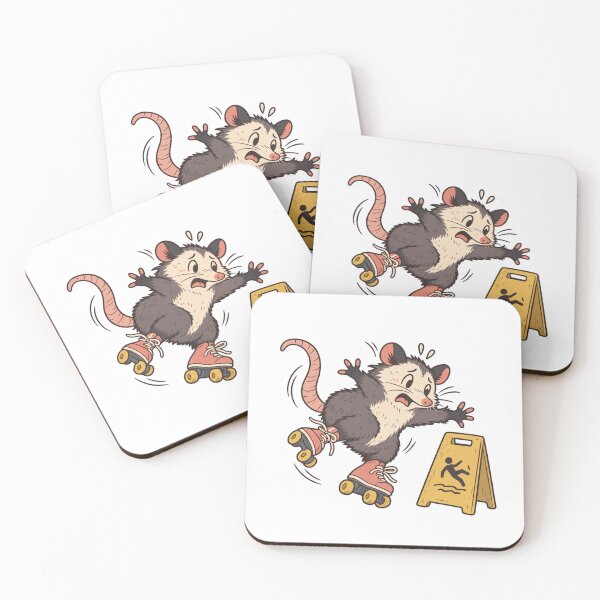 Item preview, Opossum Tripping on Roller Skates Near a Caution Sign designed and sold by Greemo03.