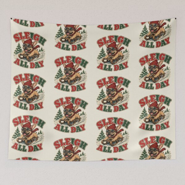 Item preview, Sleigh All Day - French Bulldog Christmas Sledding designed and sold by TTMittens.