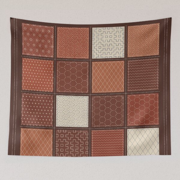 Item preview, Persimmon Rust Sashiko Sampler Quilt designed and sold by Small Kine Prints.