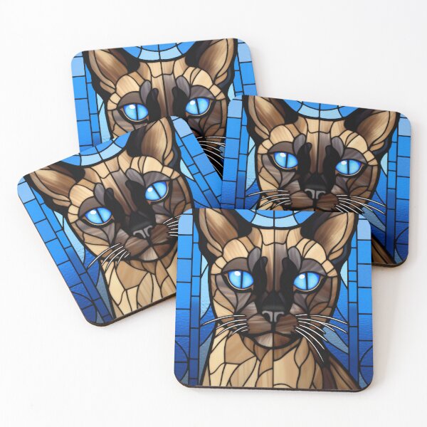 Item preview, Siamese Cat Stained Glass Blue Eyes AI Art designed and sold by pinkal.