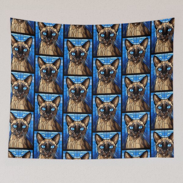 Item preview, Siamese Cat Stained Glass Blue Eyes AI Art designed and sold by pinkal.