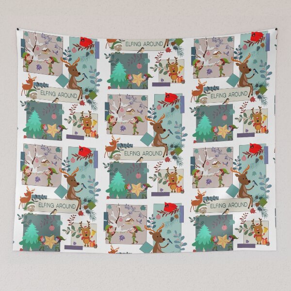 Item preview, Christmas Elf & Cute Reindeer Garden Christmas Pattern designed and sold by Vibria Pattern Studio.