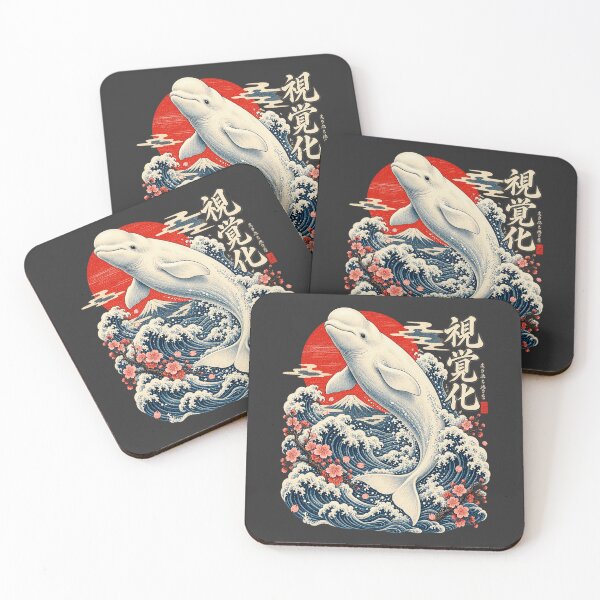 Item preview, Beluga Whale Japanese Woodblock Style Waves Red Sun Cherry Blossoms designed and sold by AmiGraph.